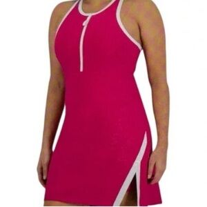 SAGE Brand Women's XL Athletic Dress with Shorts Pink & White Zipper Front